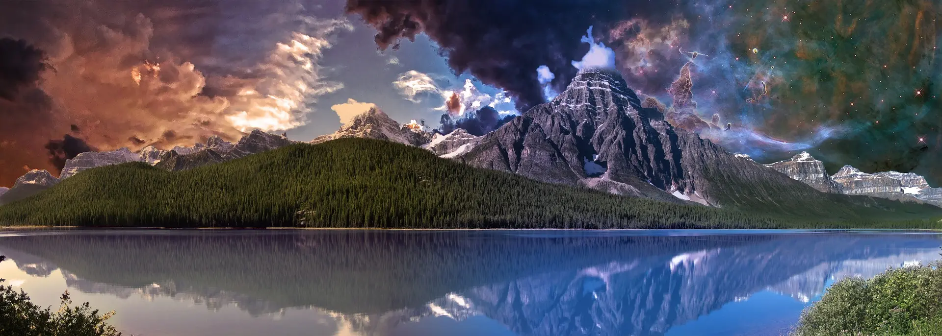 A mountain range with a beautiful night sky as the backdrop.
